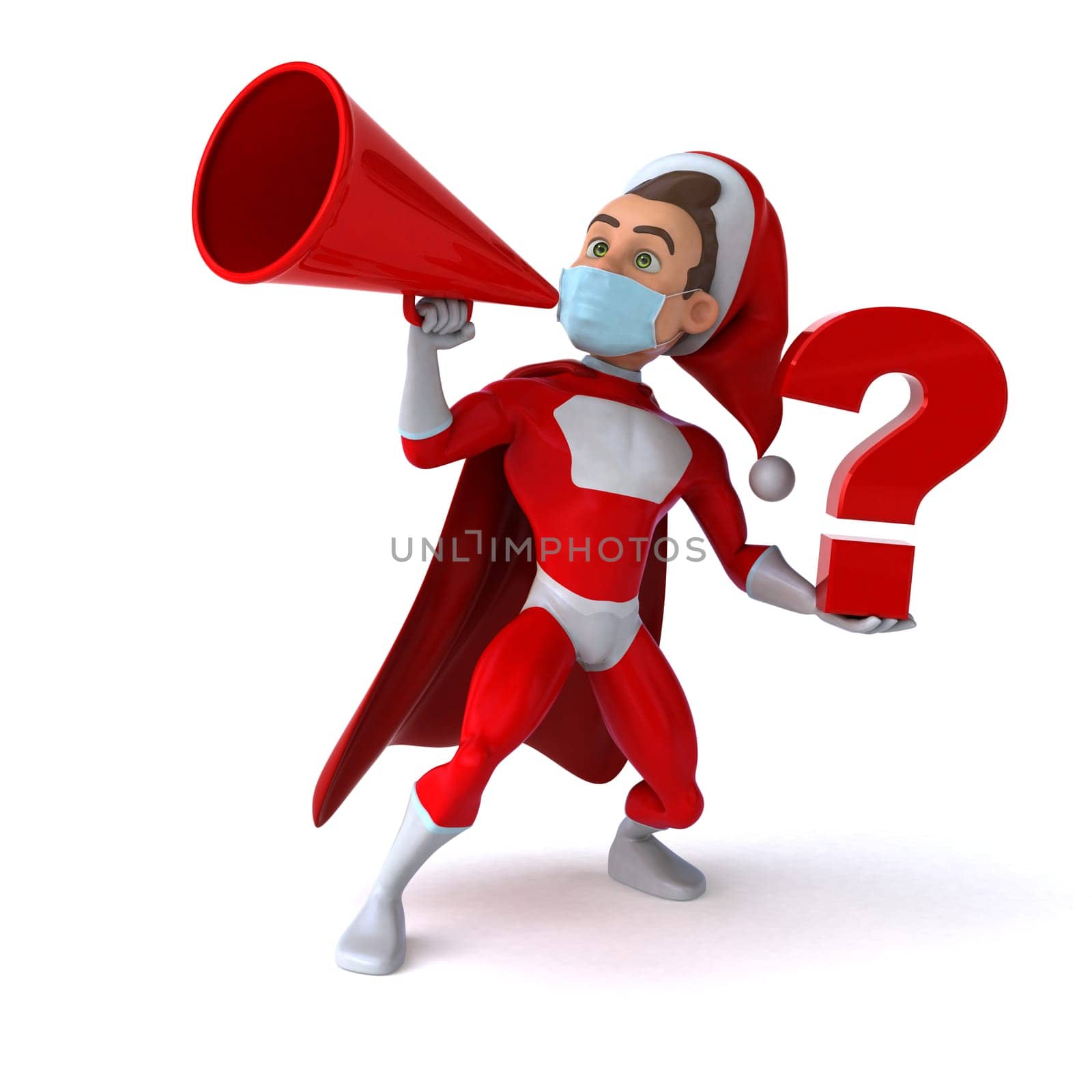 Fun 3D illustration of a cartoon Santa Claus with a mask