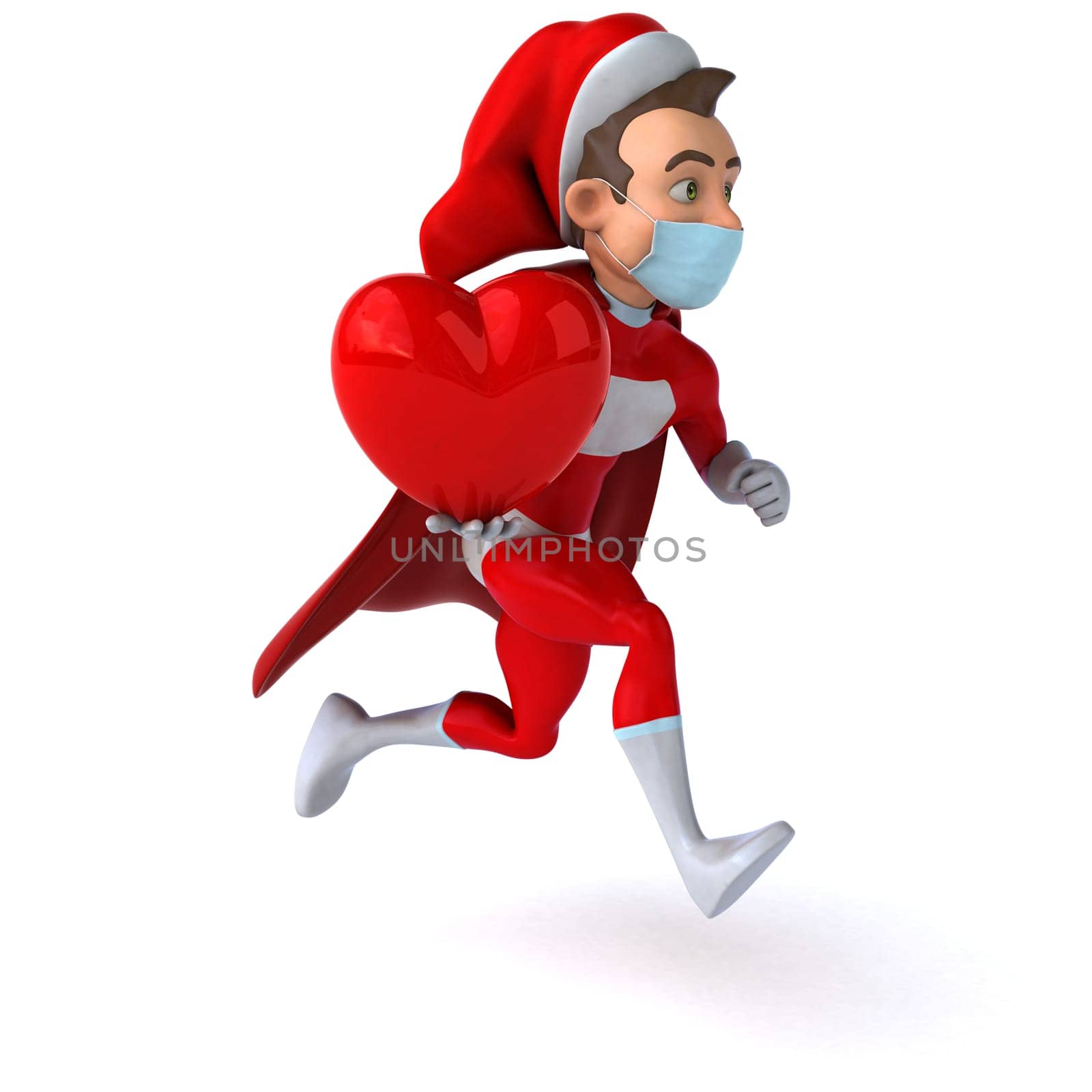 Fun 3D illustration of a cartoon Santa Claus with a mask
