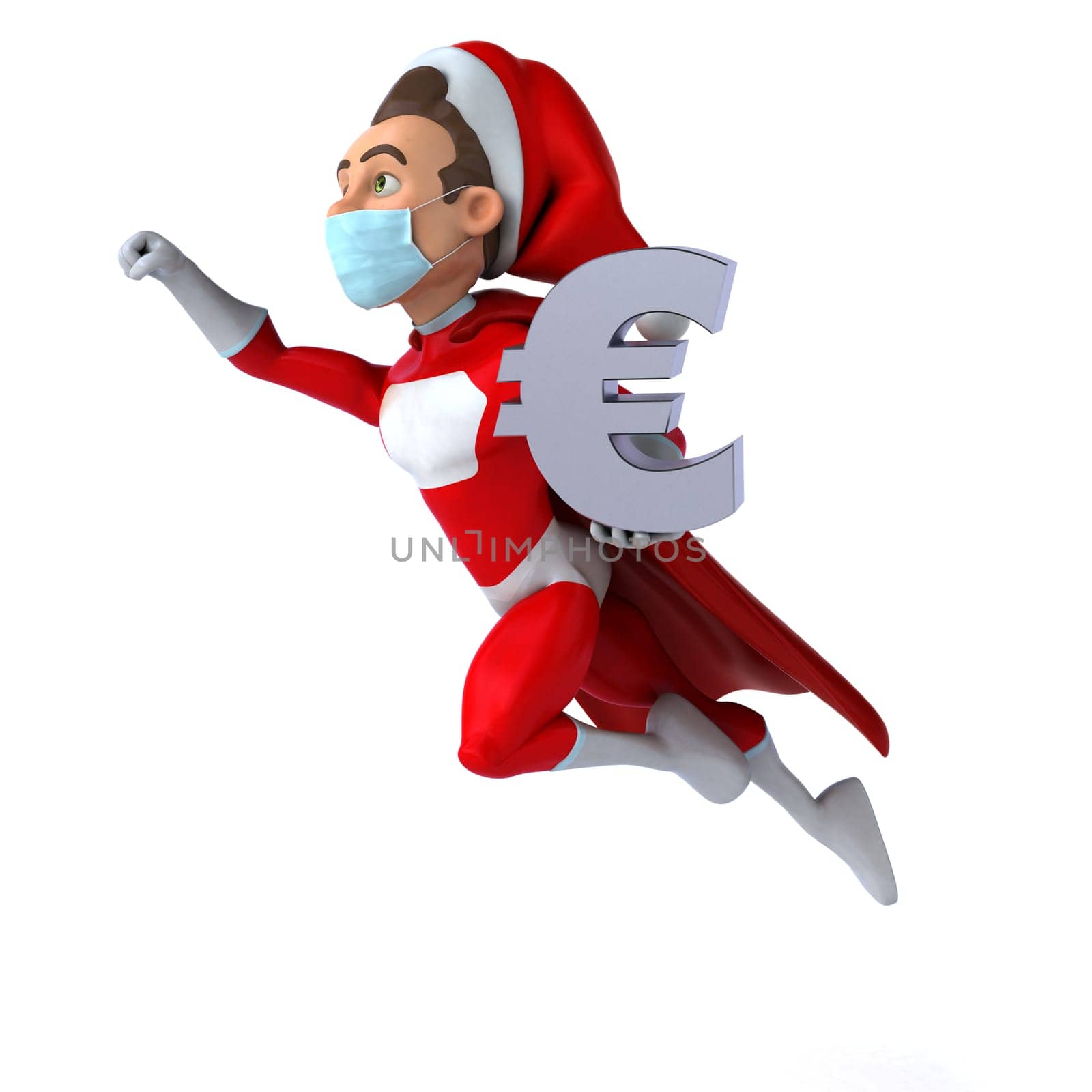 Fun 3D illustration of a cartoon Santa Claus with a mask