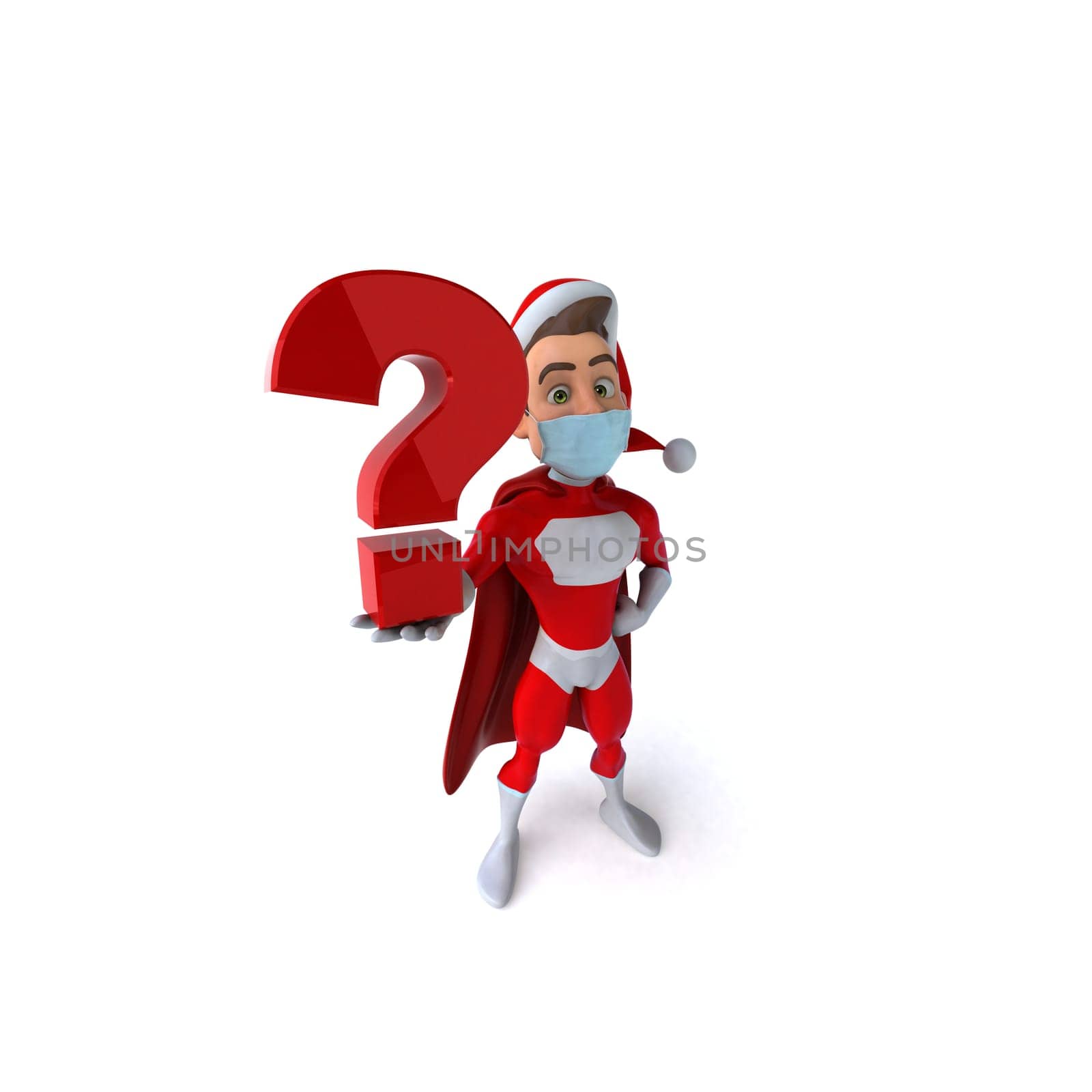 Fun 3D illustration of a cartoon Santa Claus with a mask