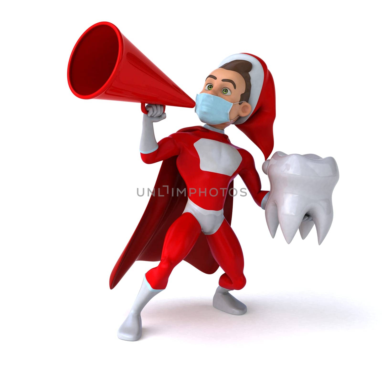 Fun 3D illustration of a cartoon Santa Claus with a mask