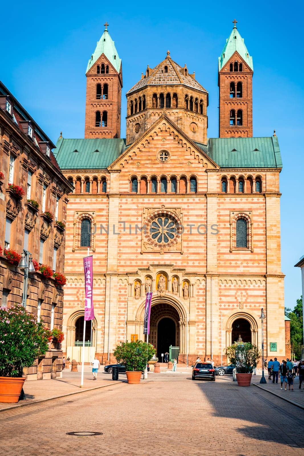 Speyer, Germany - August 21, 2021: Speyer Cathedral in Germany, founded by the Romans, one of the oldest cities in Germany