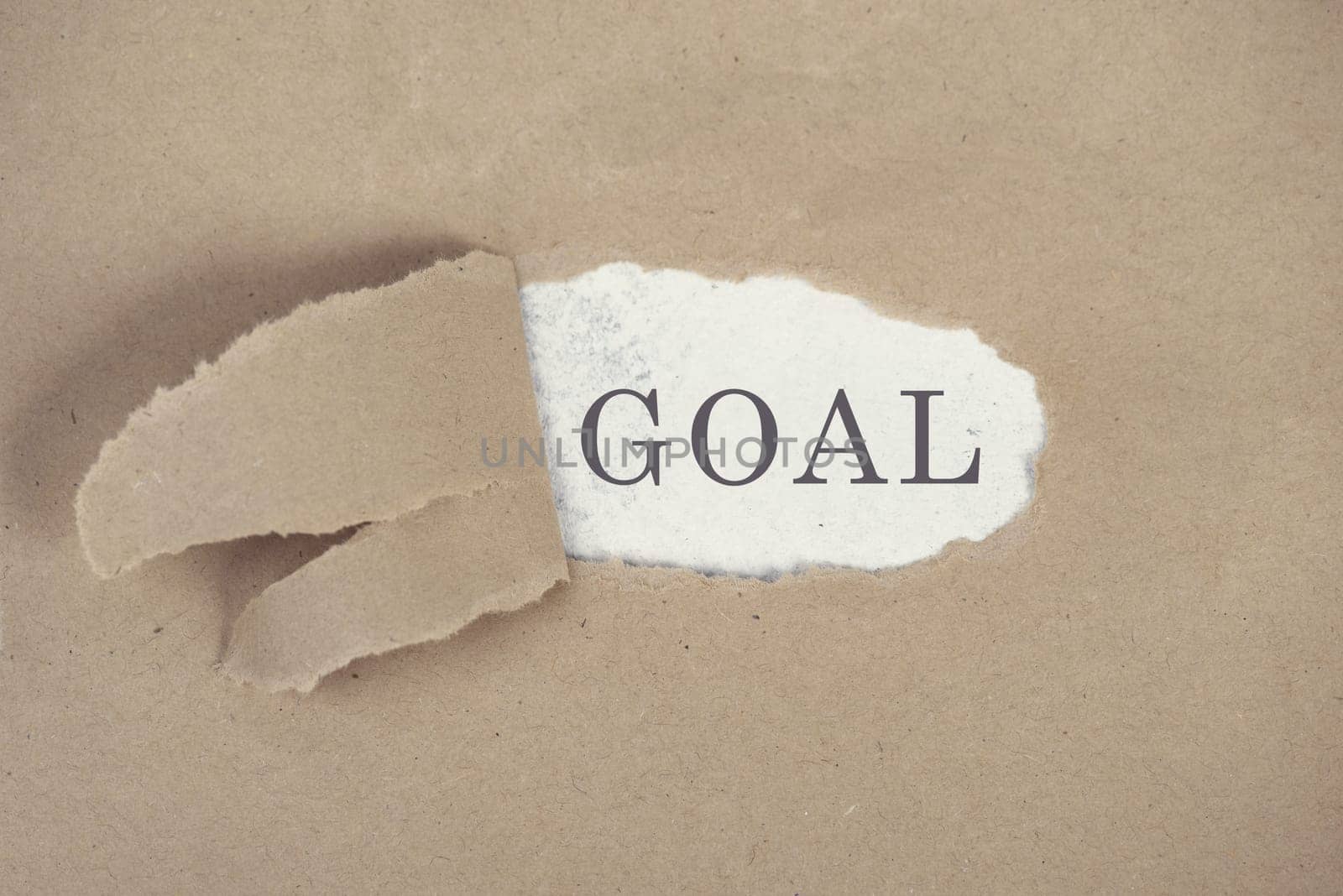 The word goal is standing on a white background, ripped textured paper