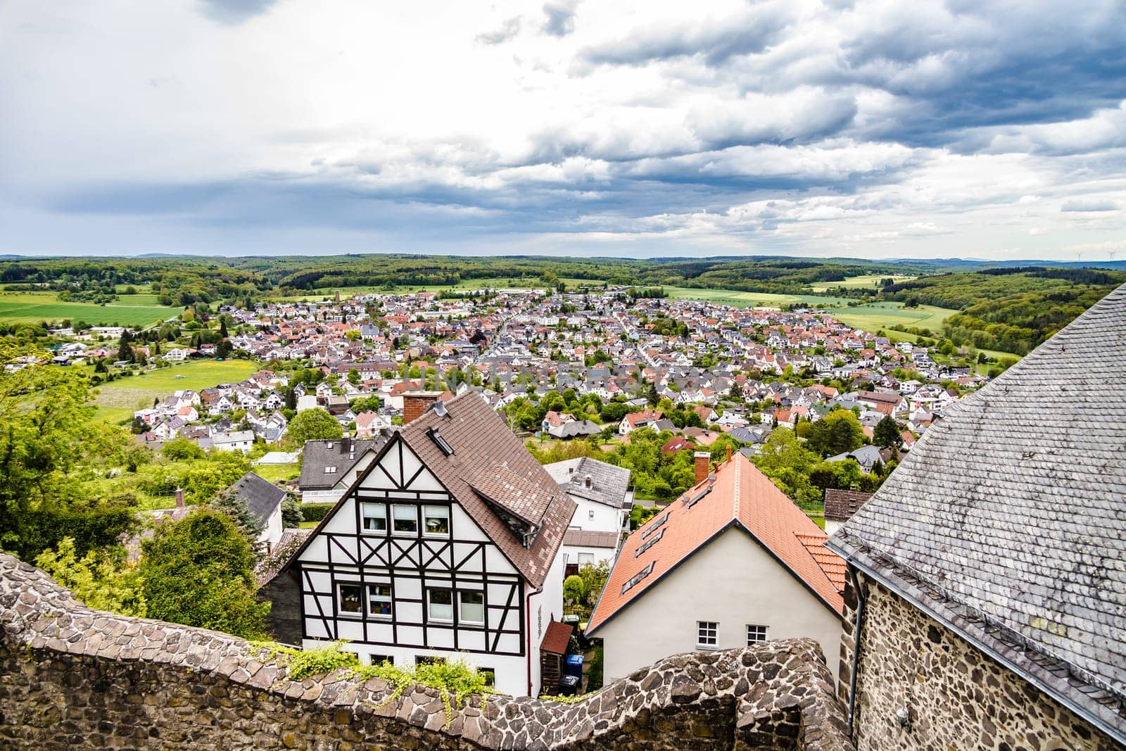 View from castle Gleiberg to the village wettenberg in Hesse