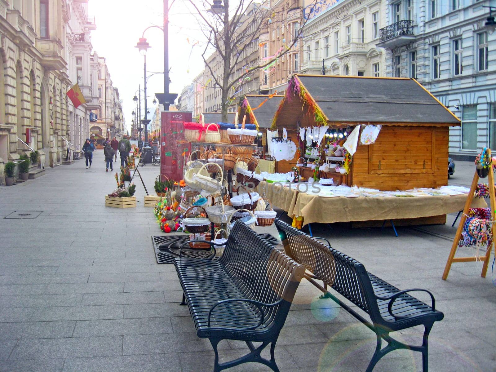 View of street pavement in Lodz. Urban architecture. City life in Lodz. Beautiful urban panorama. Cityscape in Poland. Life in Polish city Lodz