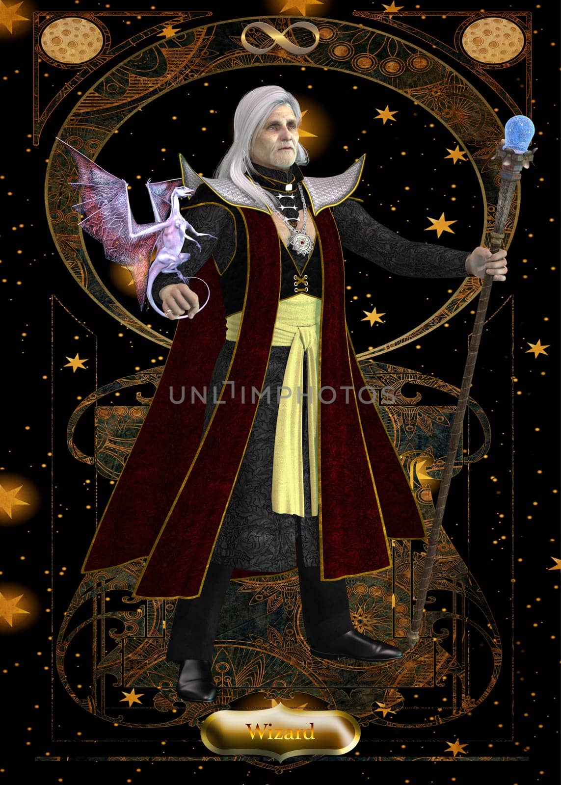 A wizard is a sorcerer who casts supernatural spells and makes magic potions.