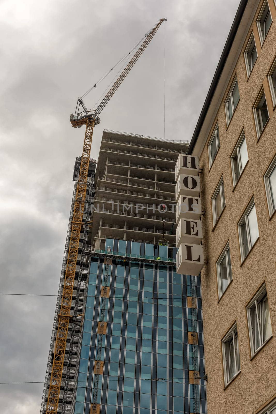 Construction site of the new skyscraper The Spin, Frankfurt am Main, Germany