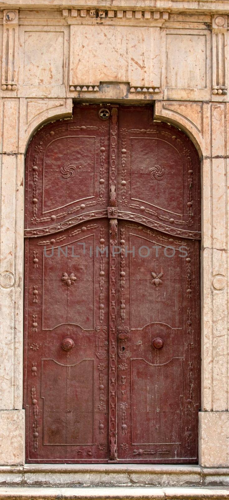 The very old vintage wooden door in Serbia. Selective focus