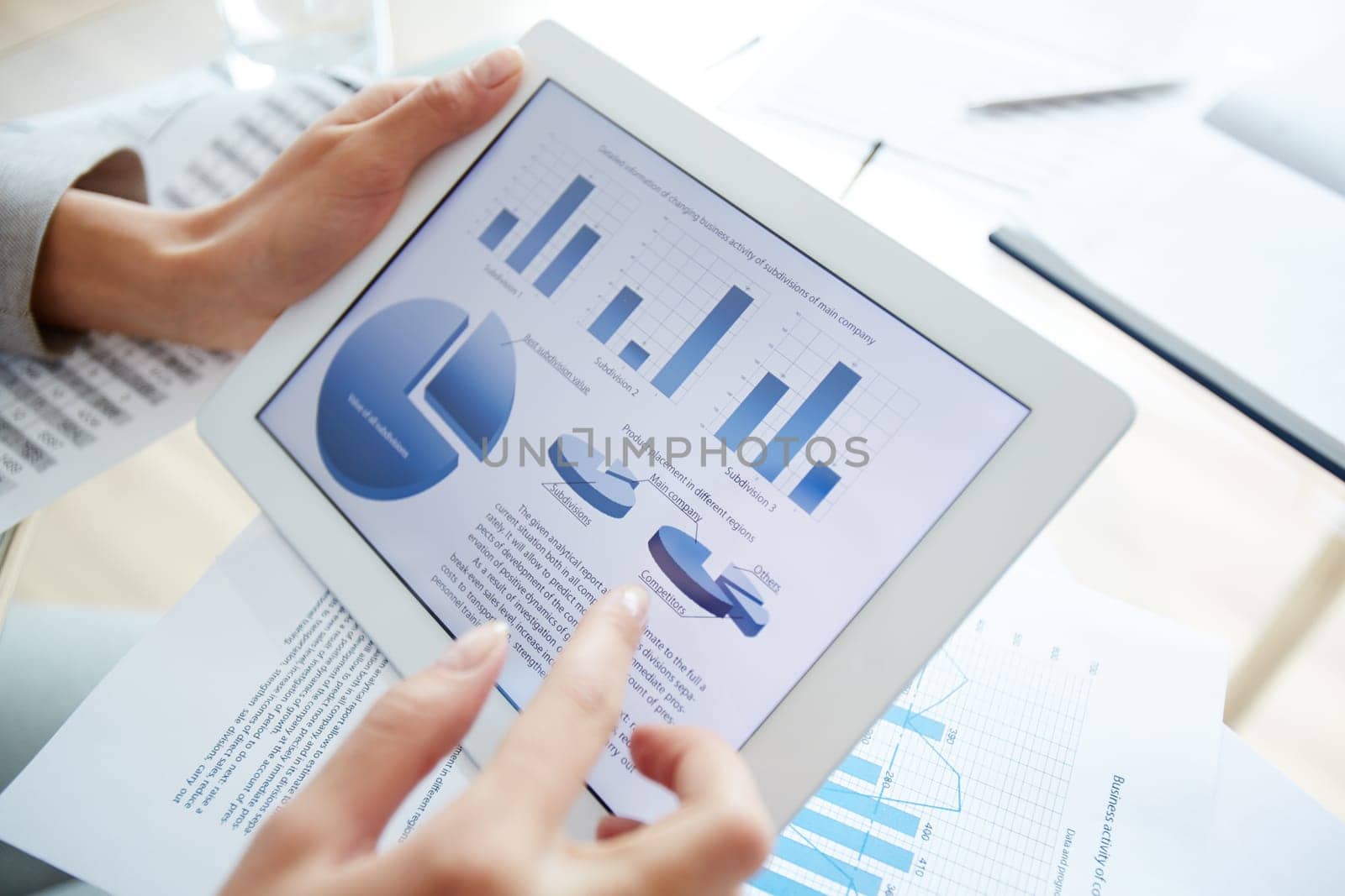 Information upon business activity in electronic document and female hand over it