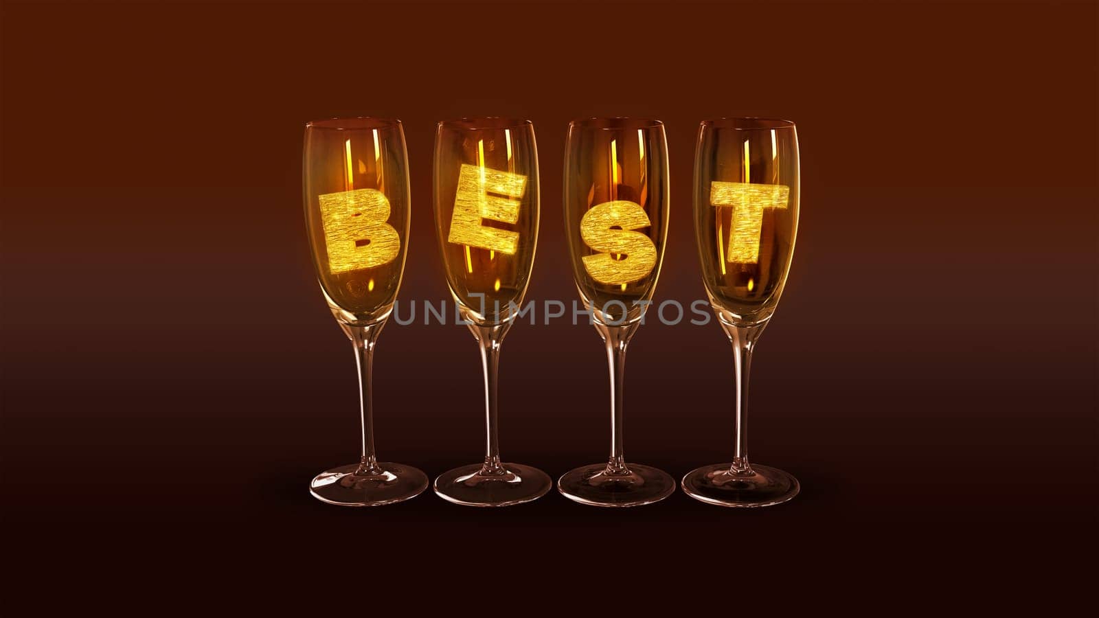A few glasses with the text "best"" on a brown background as a symbol of the best parties"