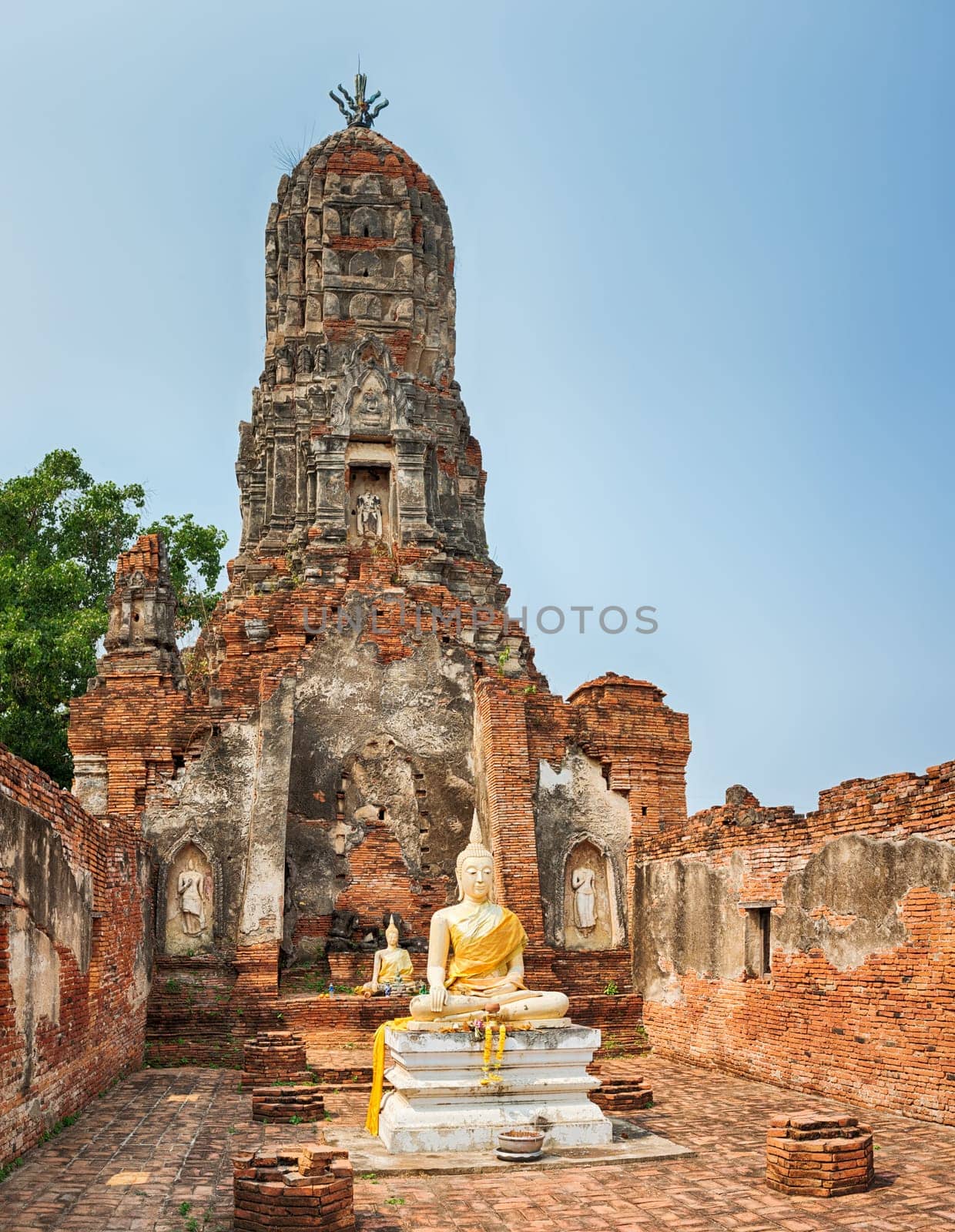 Buddha statue in Wat Cherng Tha. Ayutthaya historical park.