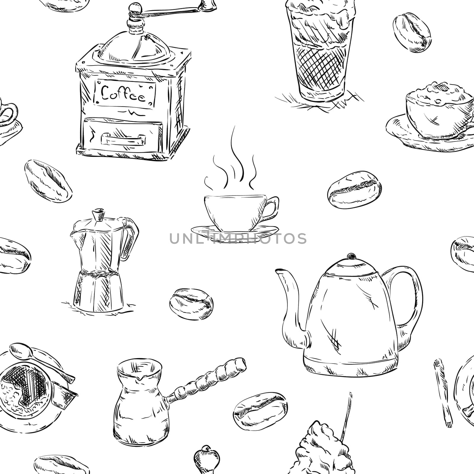 vector - pattern of cofee set , hand draw, isolated on background