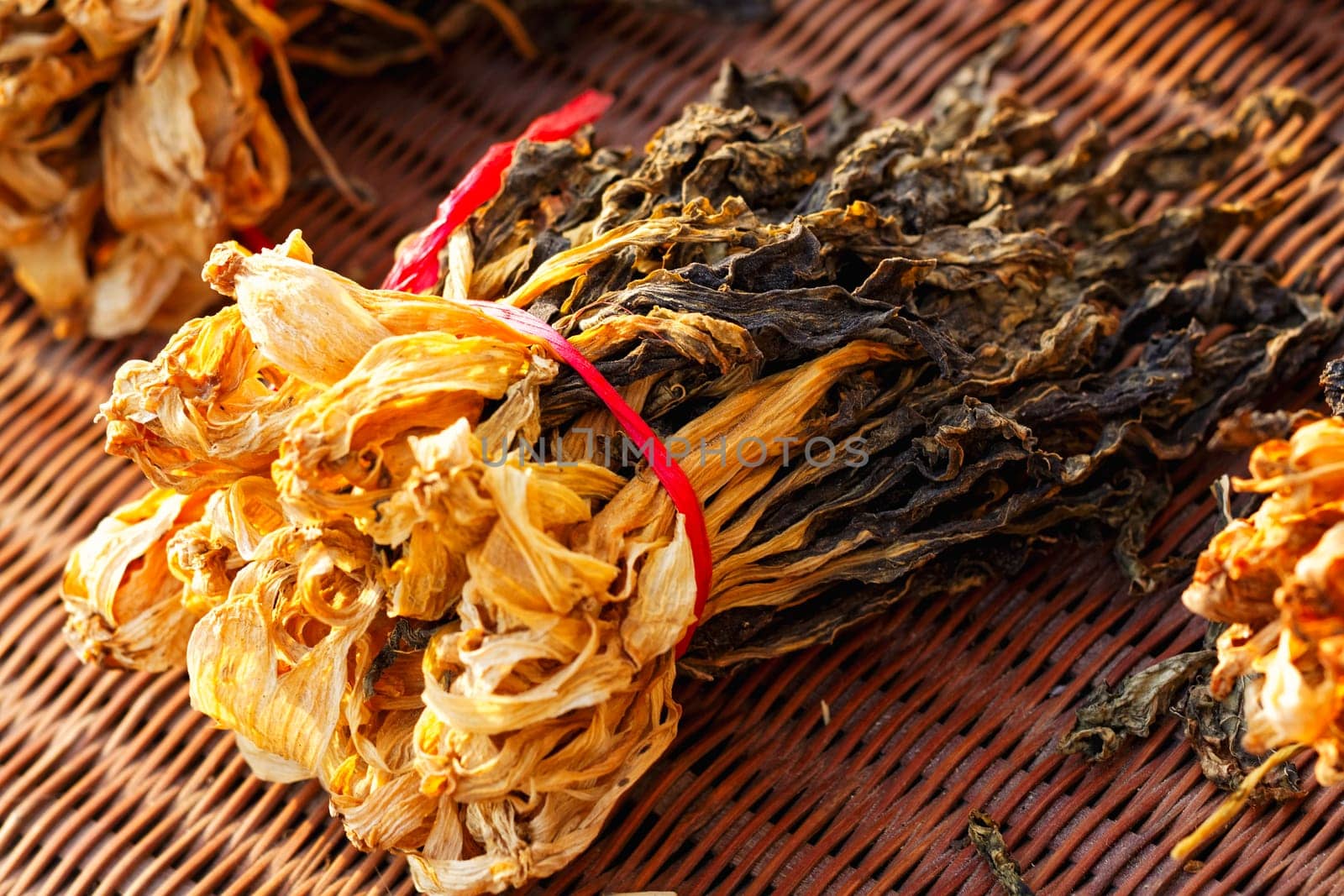 Chinese dried white cabbage on bamboo background