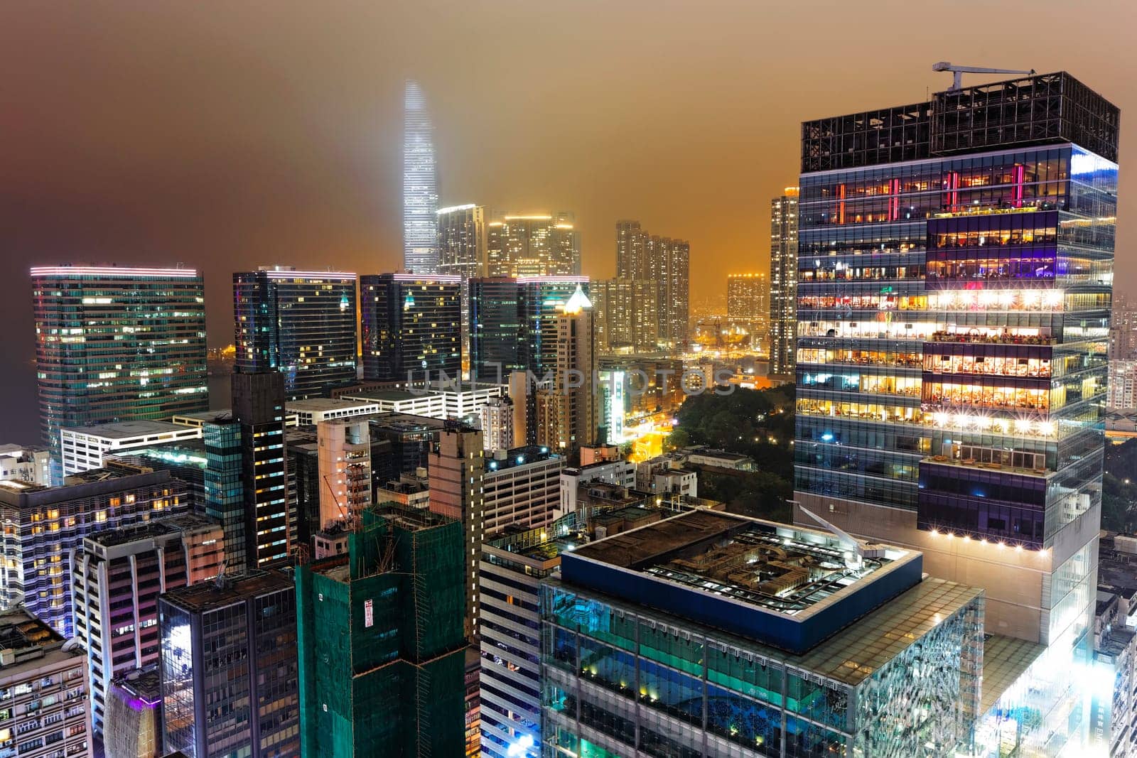 Hong Kong night, Tsim Sha Tsui urban building zone