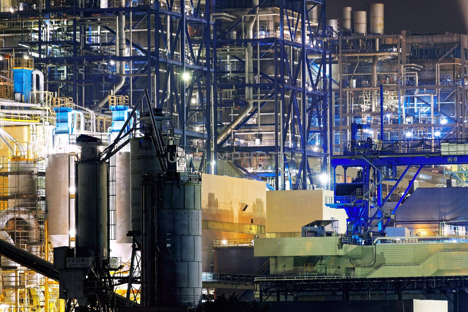 power station at night with smoke, hong kong