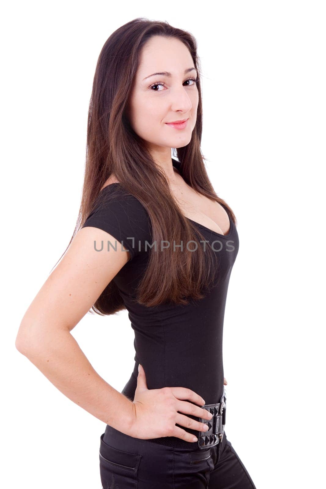 young casual beautiful woman, isolated in white