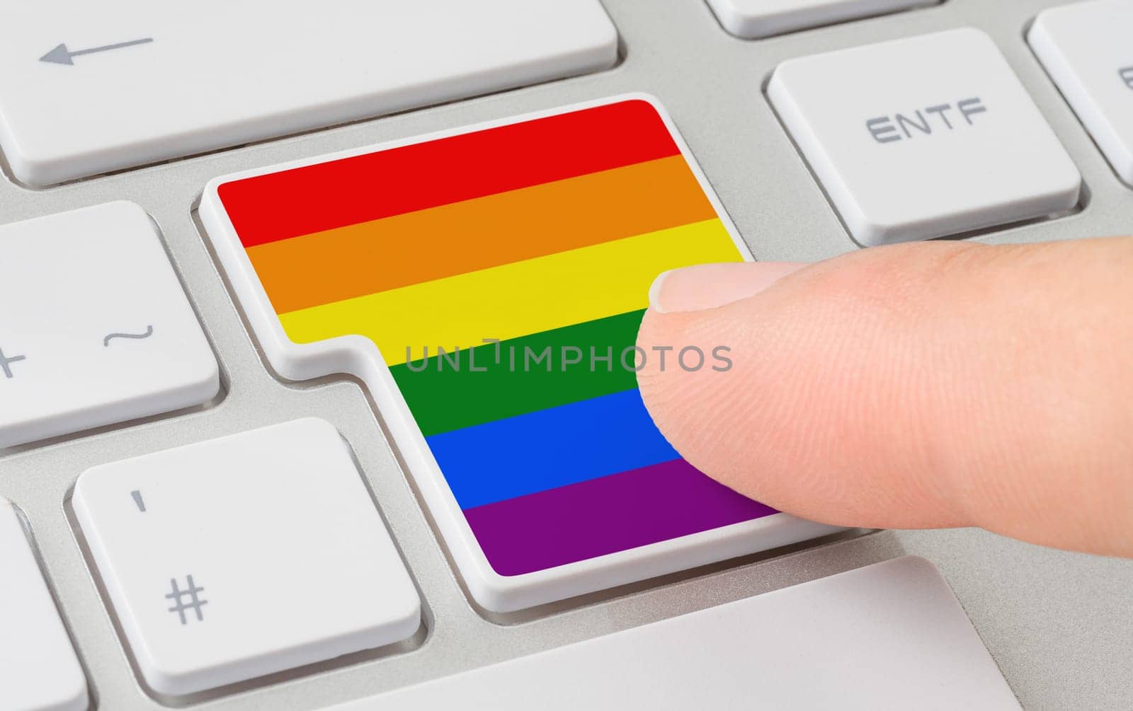 A keyboard with a labeled button - Rainbow Flag