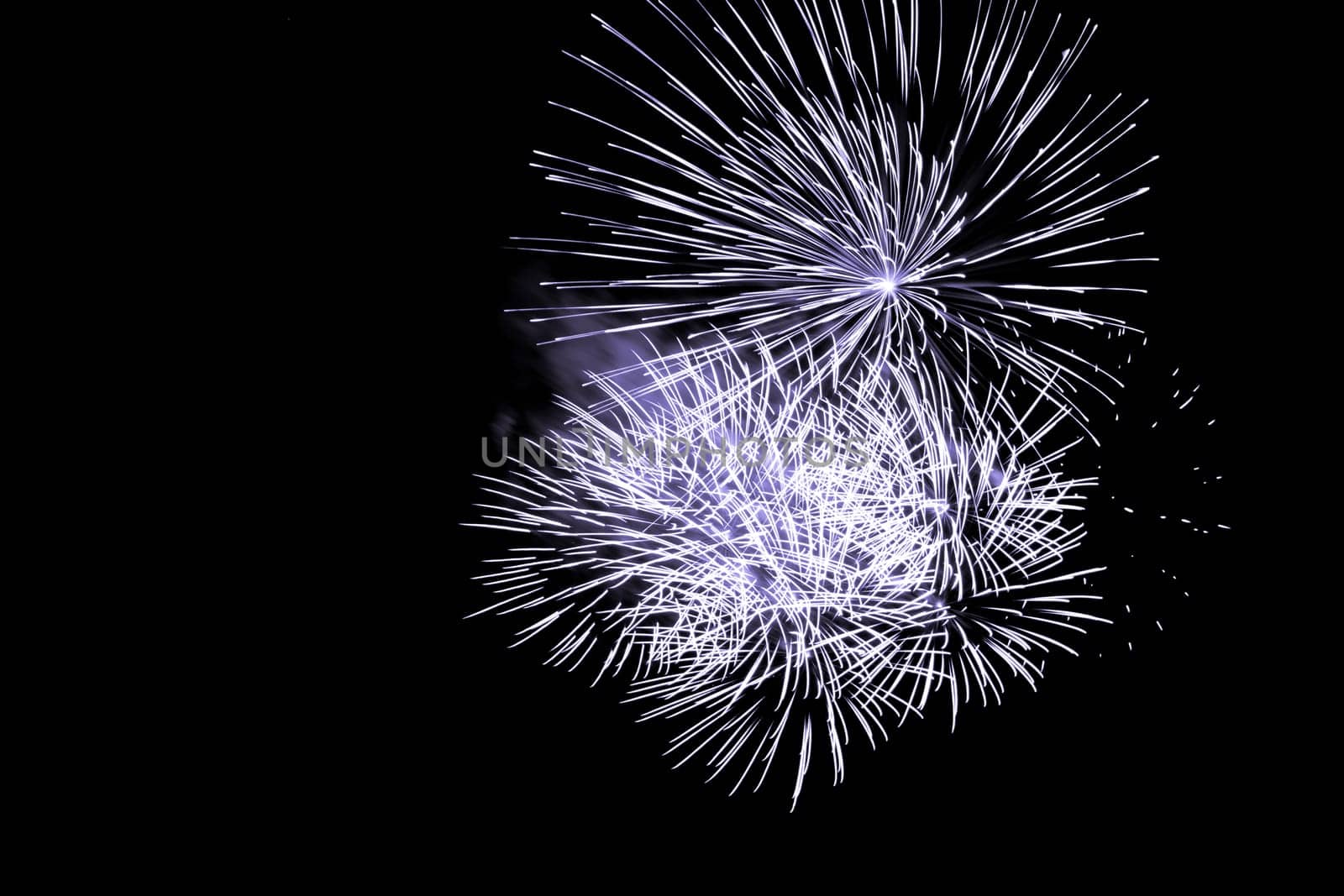 Premium entertainment magic star firework at e.g. New Years Eve or Independence Day party celebration. Black dark night background.