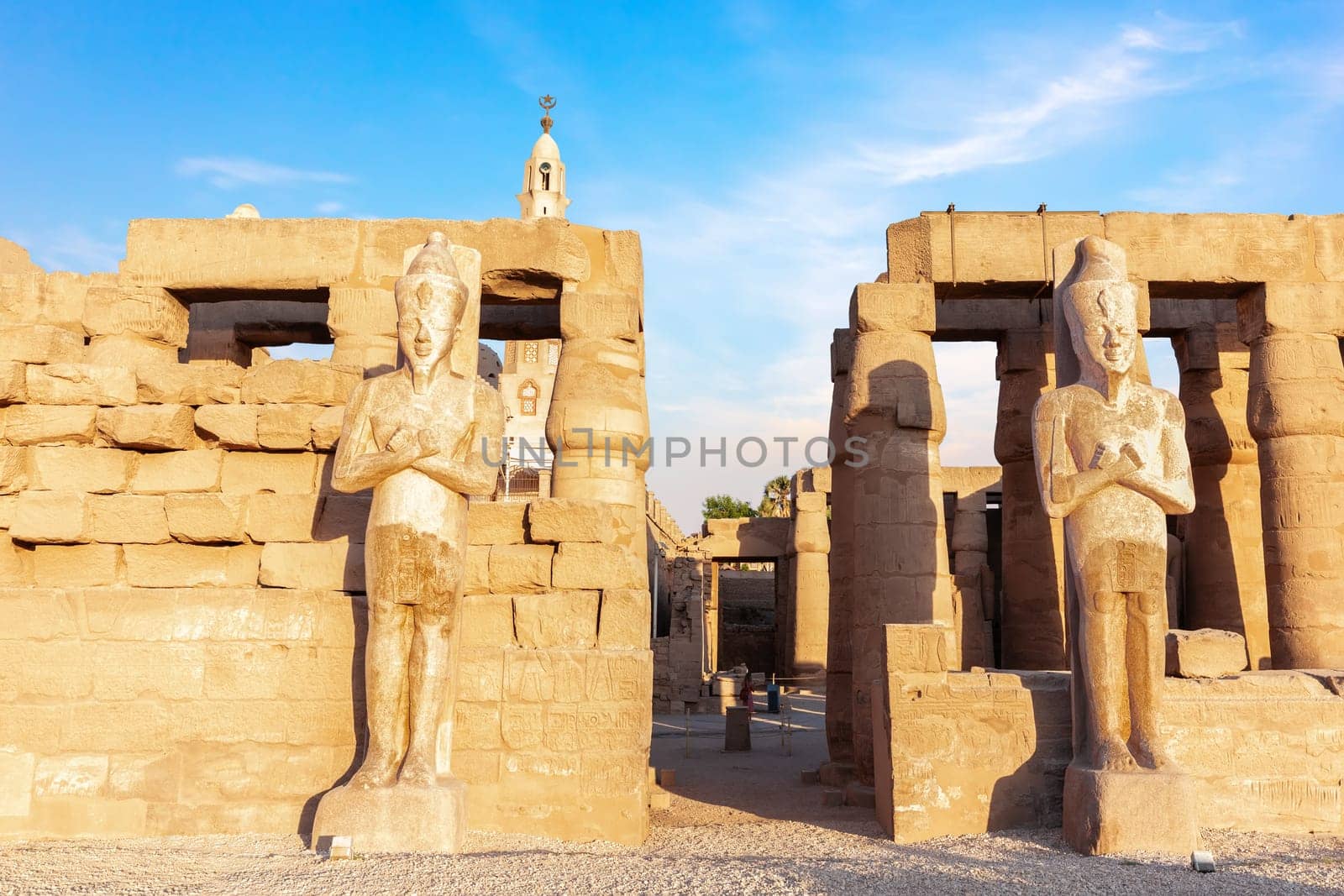 Luxor Temple Pylon Statues, sunny day view, Egypt.