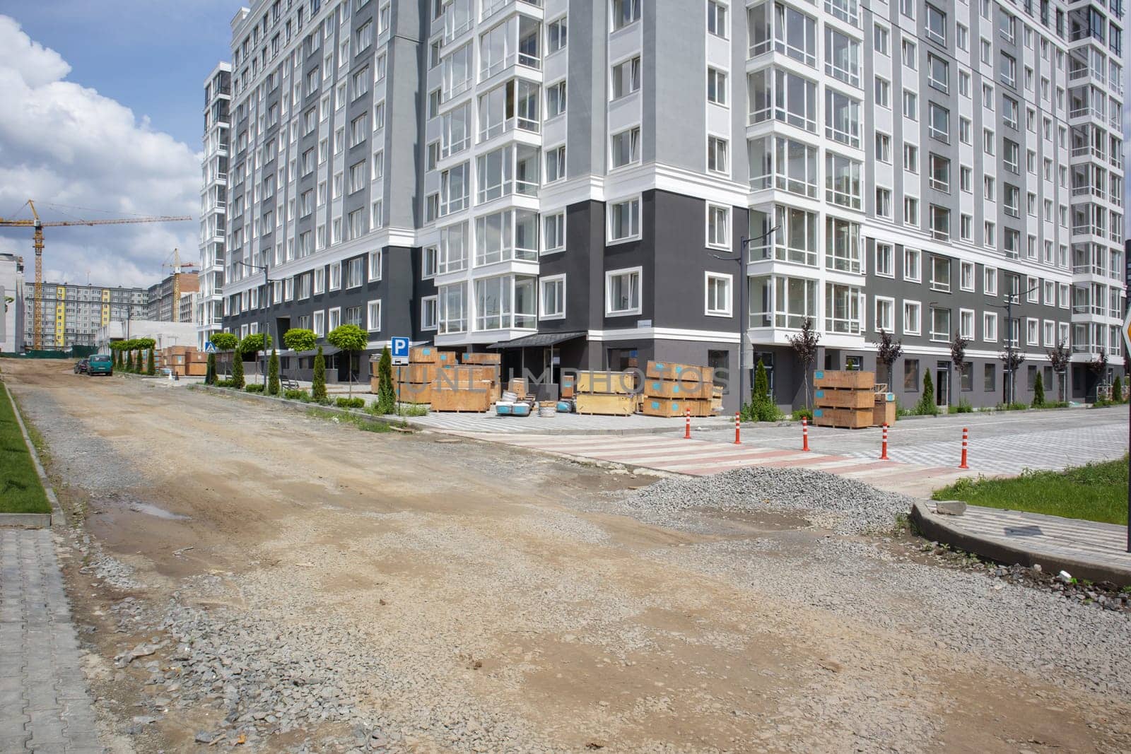 European modern residential complex. New apartment building, new building. New block of modern apartments with balconies. Construction of a residential residential complex