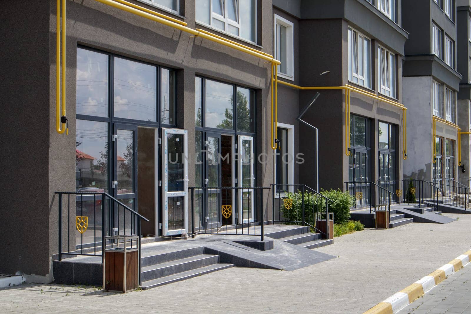 Construction primarily for shops, offices and commercial premises. Sale and rental of real estate in the reference building. The apartment is on the ground floor. Ukraine, Kiev - August 19, 2021