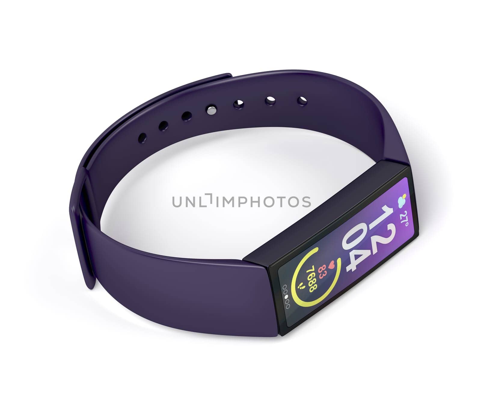Purple fitness tracker on white background