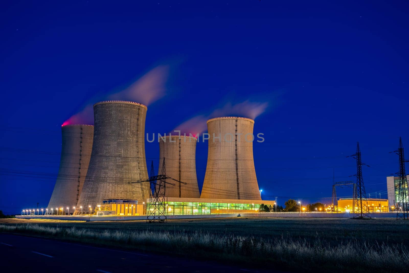 night photo of Nuclear Power Station At Night, Dukovany, Czech Republic