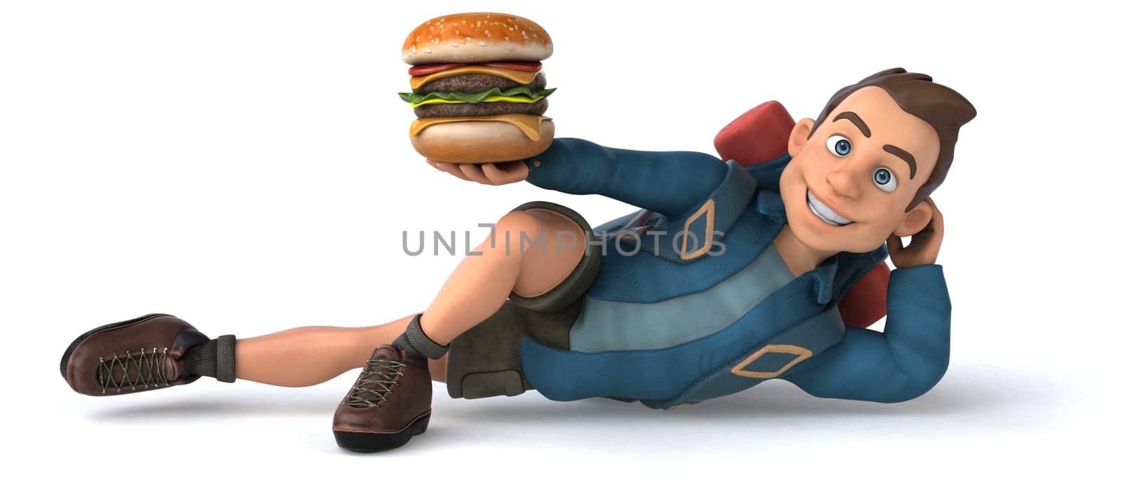 Fun illustration of a 3D cartoon backpacker