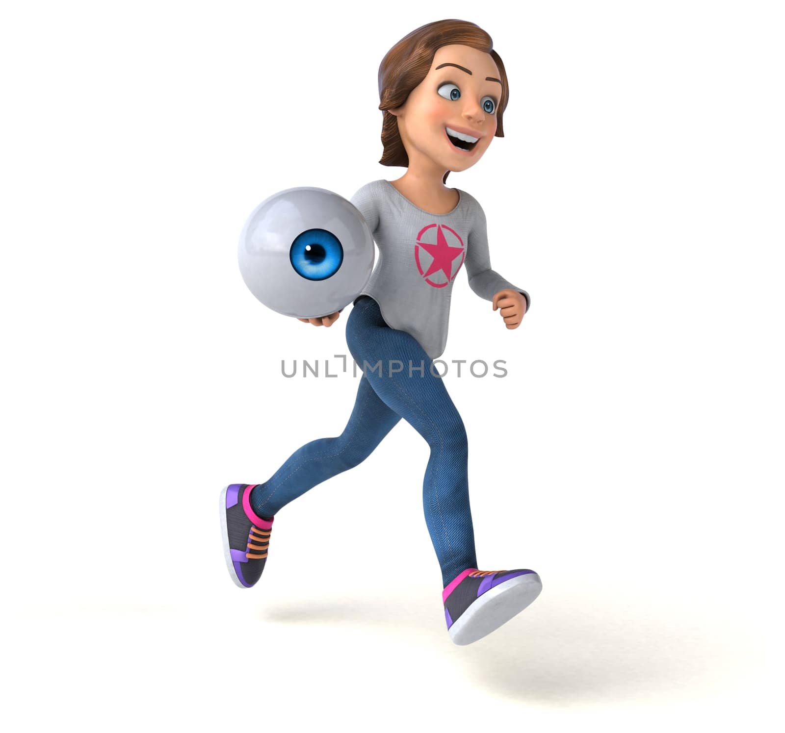 Fun 3D illustration of a cartoon teenage girl
