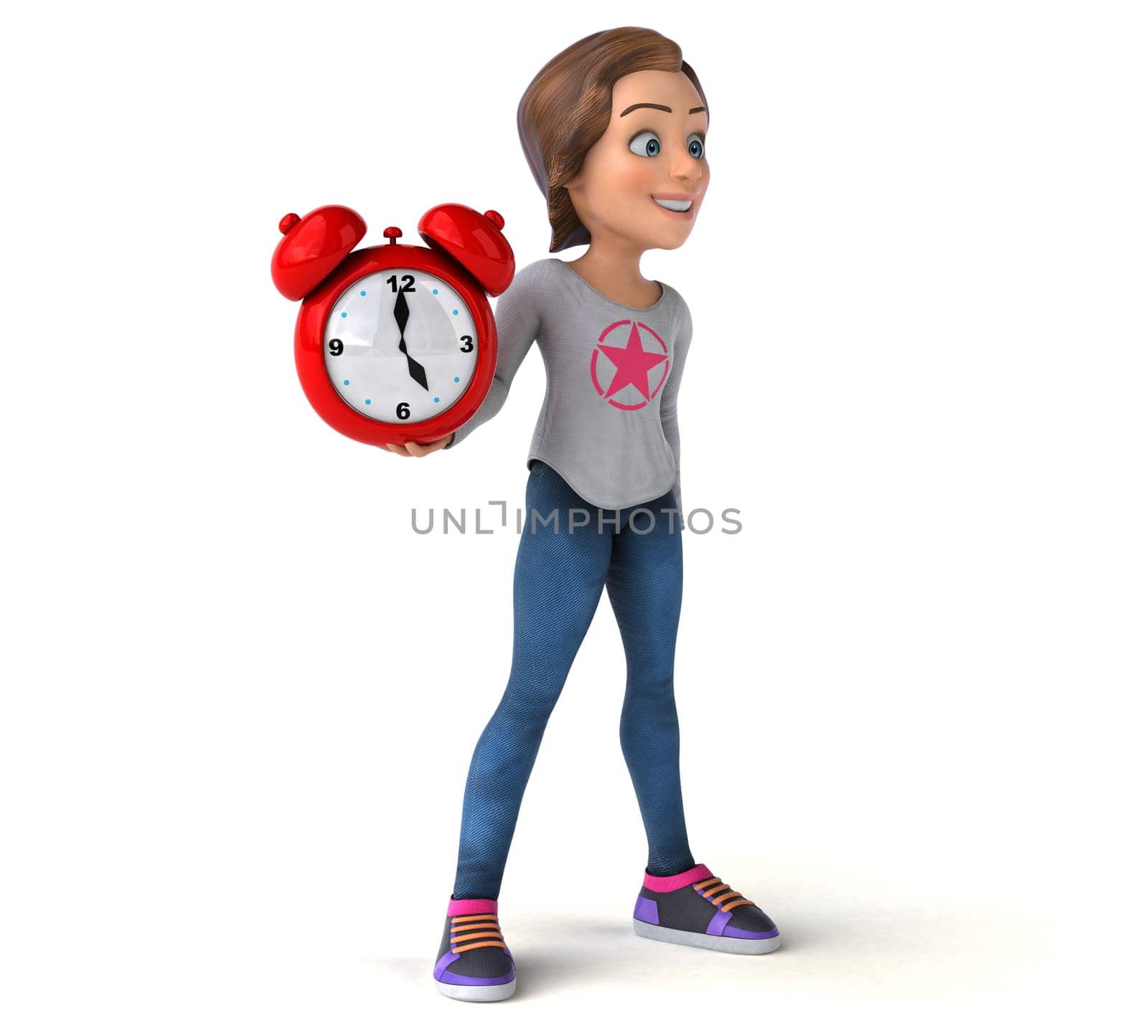 Fun 3D illustration of a cartoon teenage girl