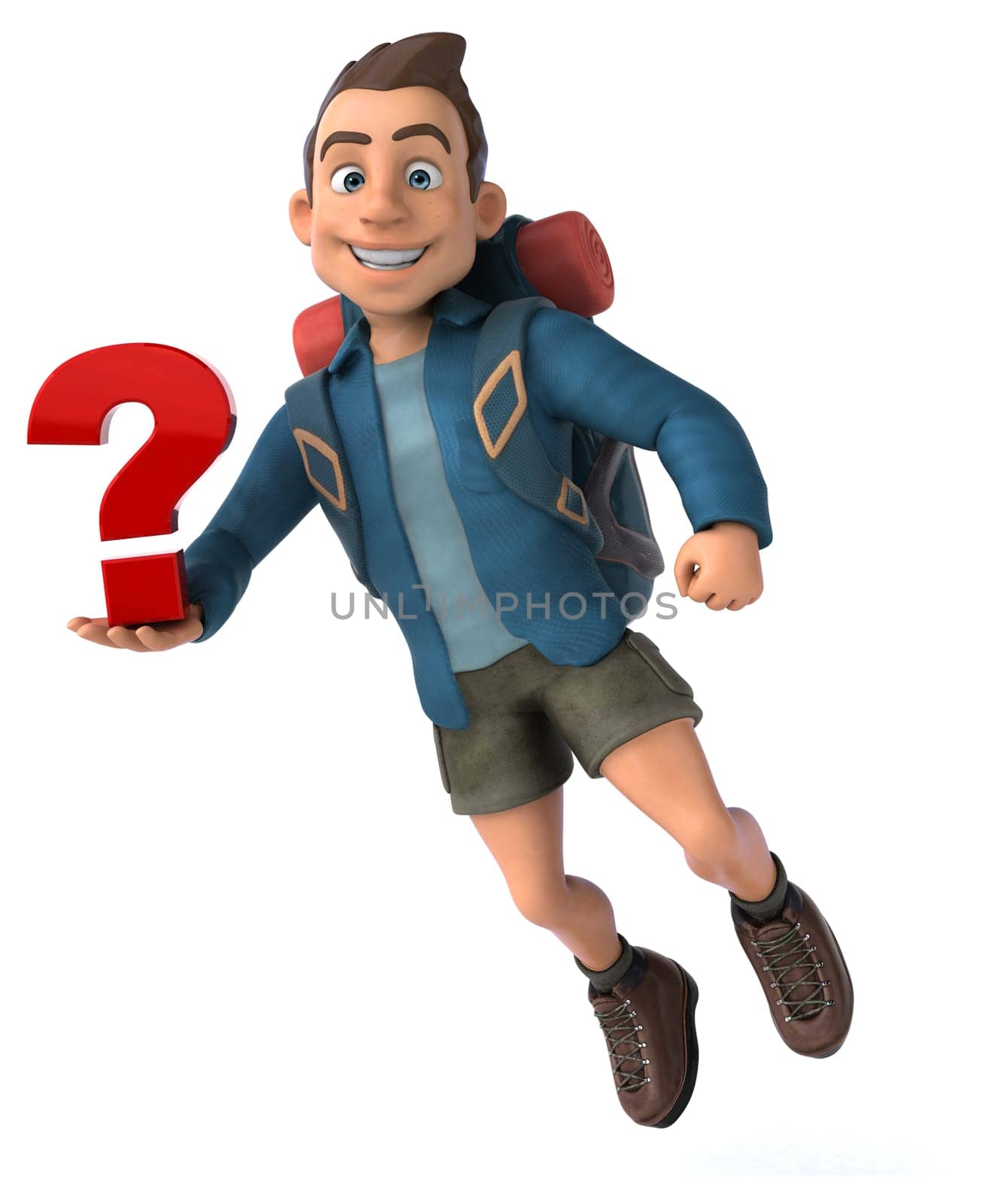Fun illustration of a 3D cartoon backpacker