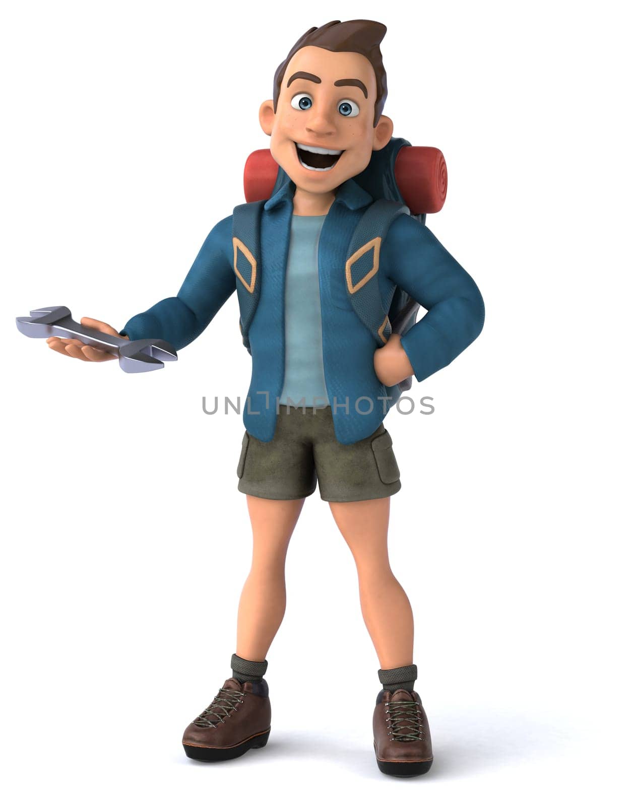 Fun illustration of a 3D cartoon backpacker