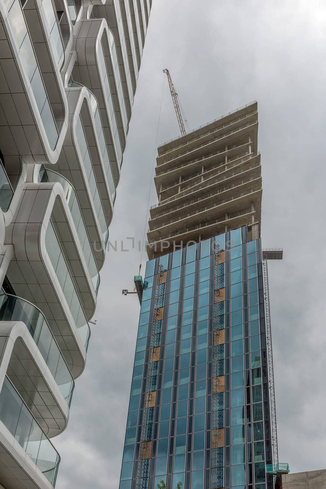 Facades of two new skyscrapers in downtown Frankfurt am Main