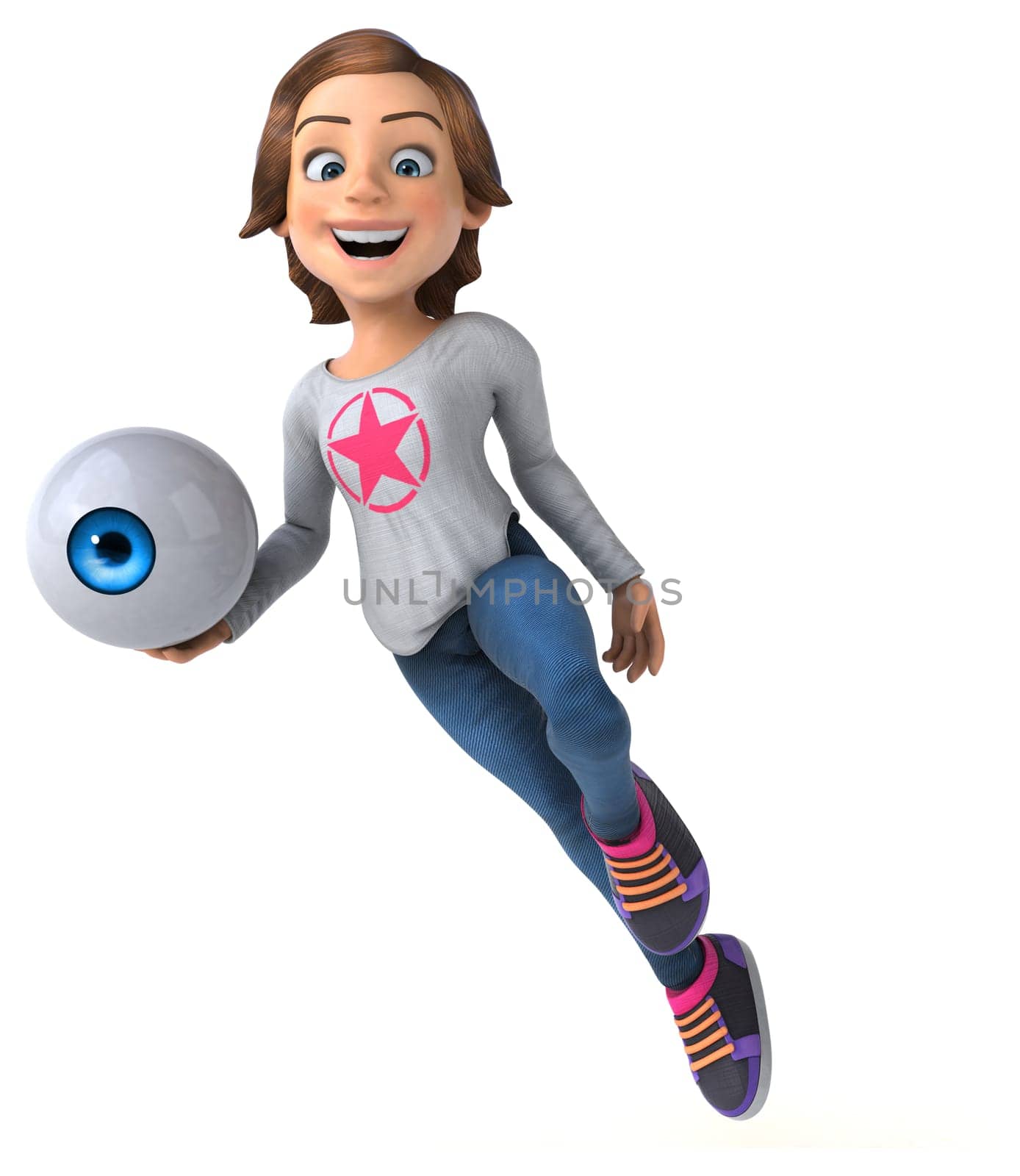 Fun 3D illustration of a cartoon teenage girl