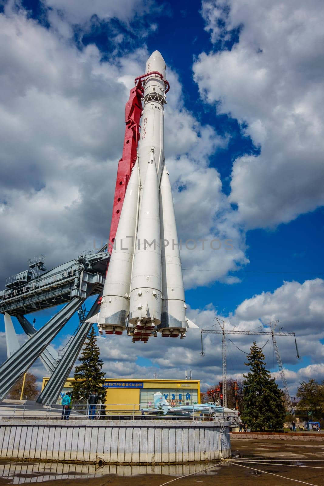 Moscow, Russia, April 23, 2016: Vostok spacecraft on display at the Exhibition of Achievements of National Economy in Moscow, Russia
