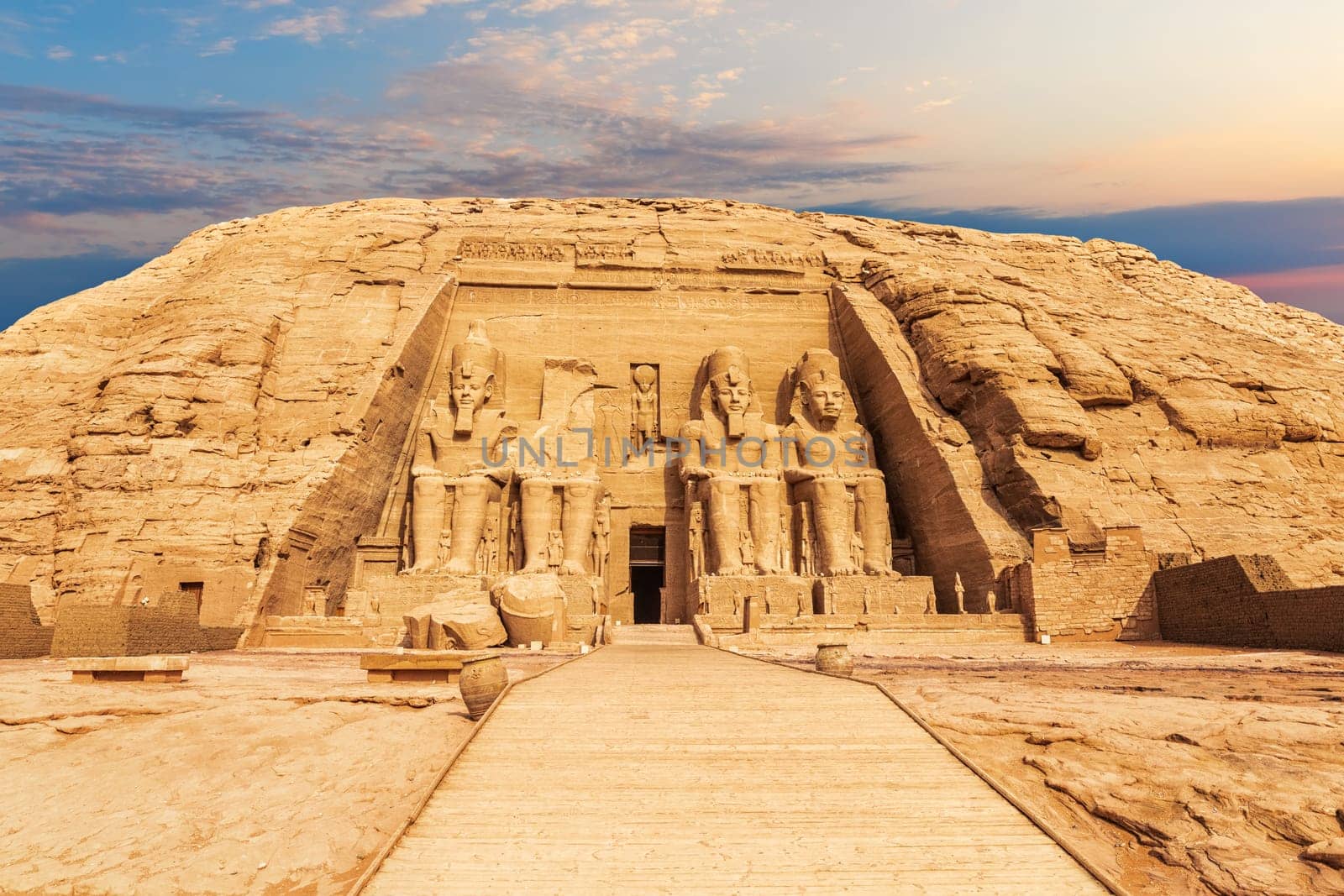 Abu Simbel Temple main entrance view, Egypt.