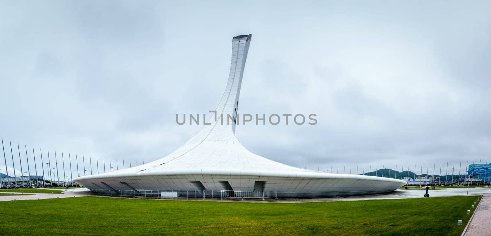 Sochi, Adler, Russia, April 14, 2016: View of Olympic Torch Monument  in Olympic Park in Sochi after the Winter Olympics of 2015