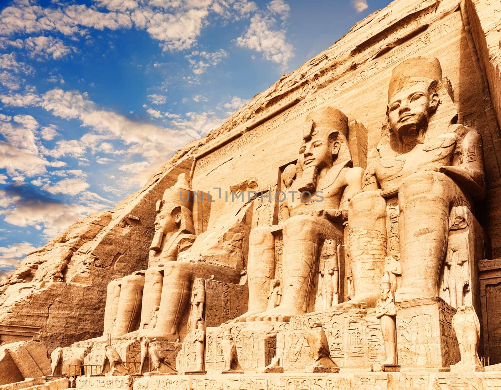 Abu Simbel temple, close facade view, Upper Egypt.