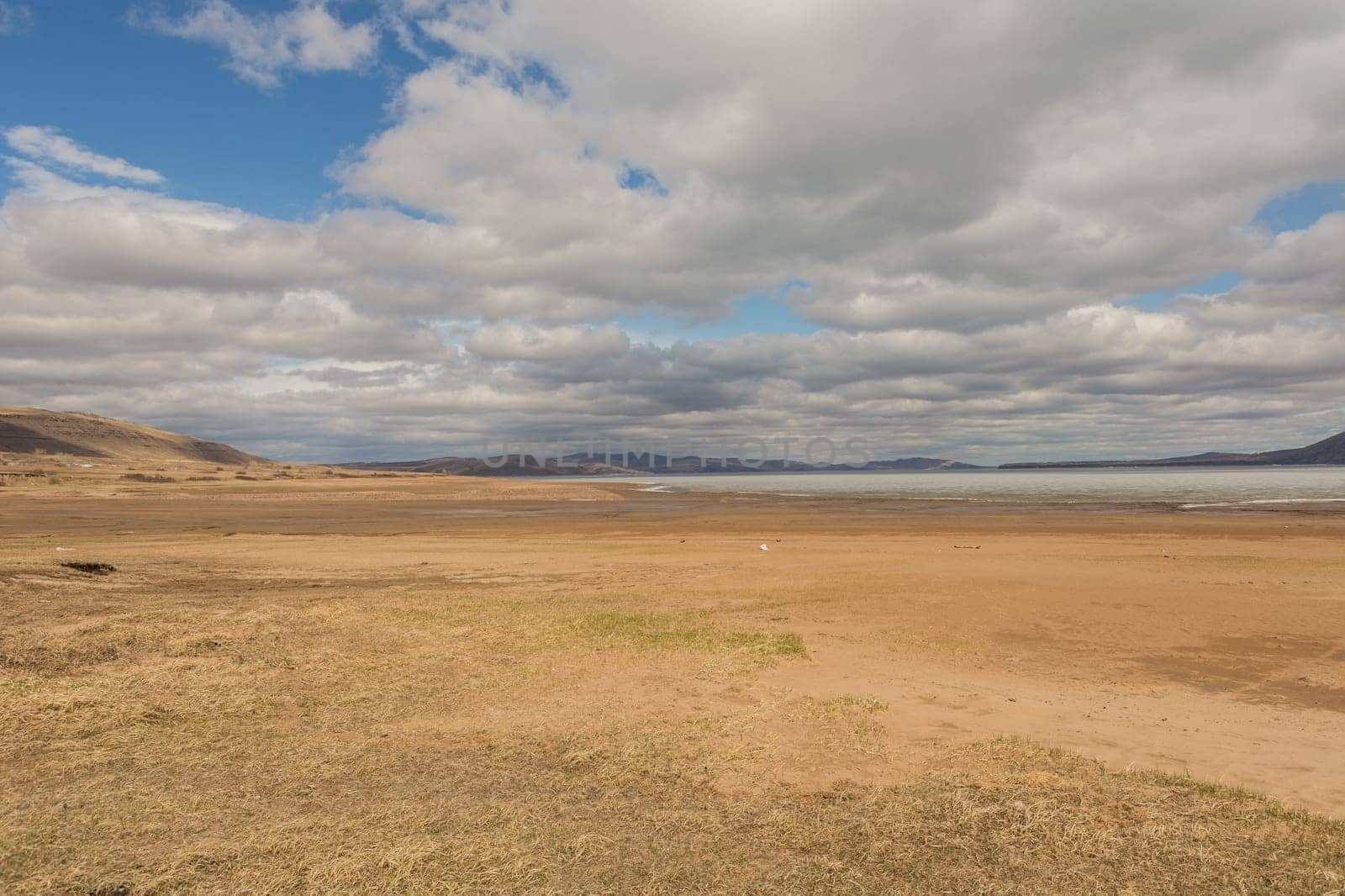A sandy beach on the bank of the Yenisei River.Republic of Khakassia