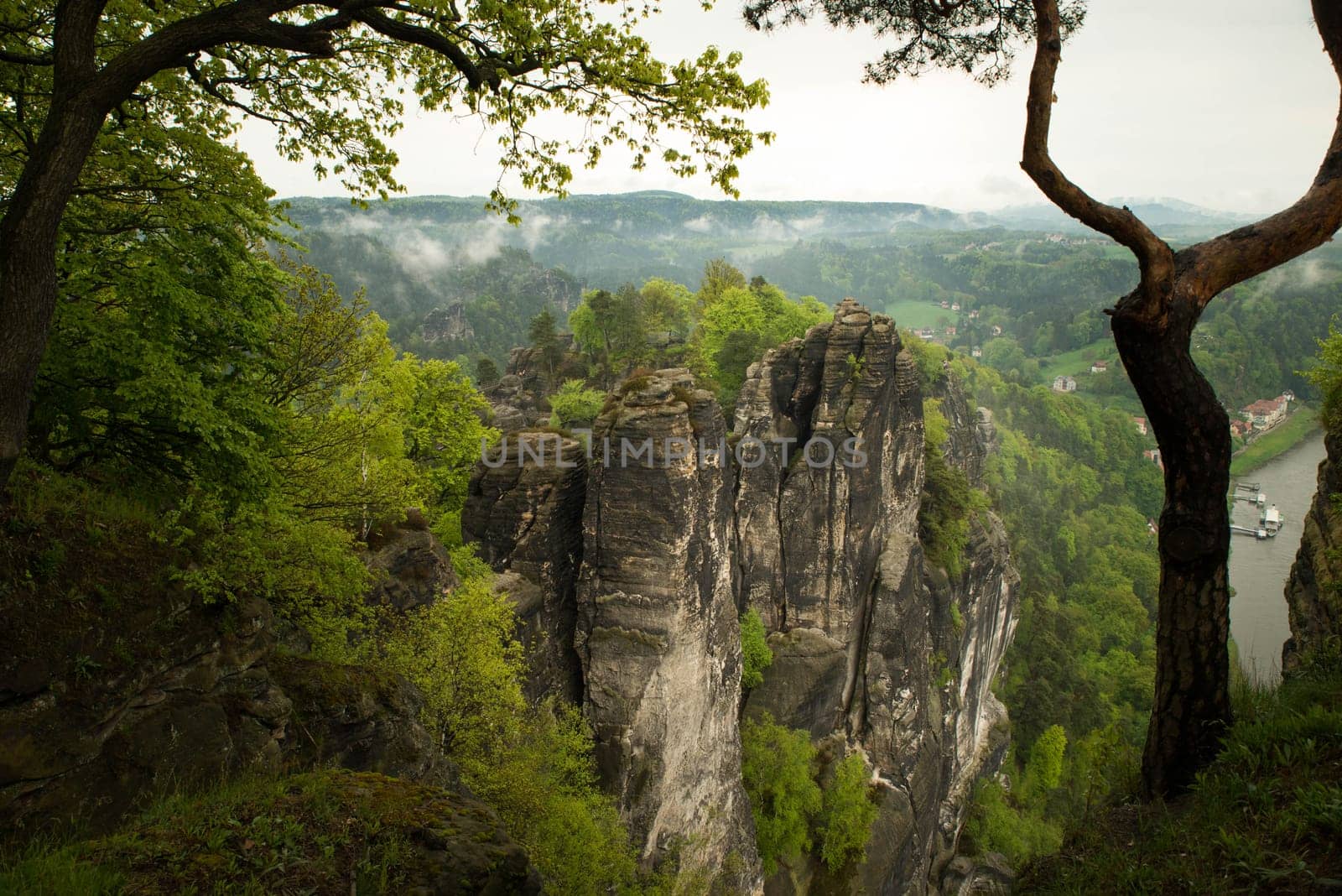 Bastei in the elbe sandstone mountains in the saxon switzerland in Germany, Elbsandsteingebirge near Dresden