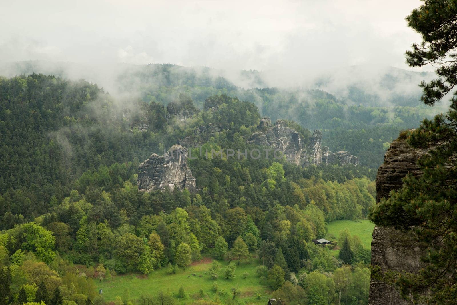 Bastei in the elbe sandstone mountains in the saxon switzerland in Germany, Elbsandsteingebirge near Dresden