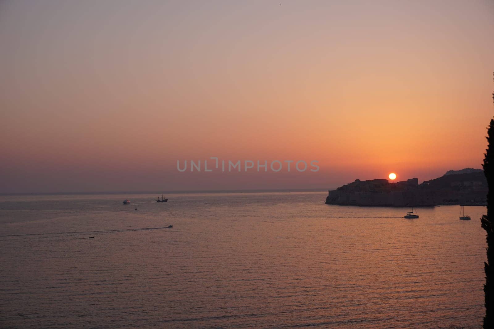 Wonderful sunset over the old town of Dubrovnik, Croatia
