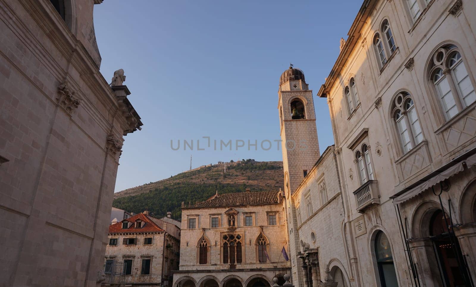 Dubrovnik's famous belltower and Sponza's Palace, Croatia 2020