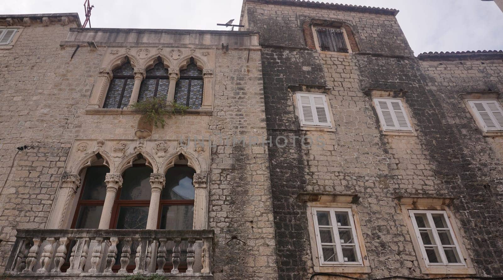 Beautiful facade of a house in Trogir's old town, Croatia 2020
