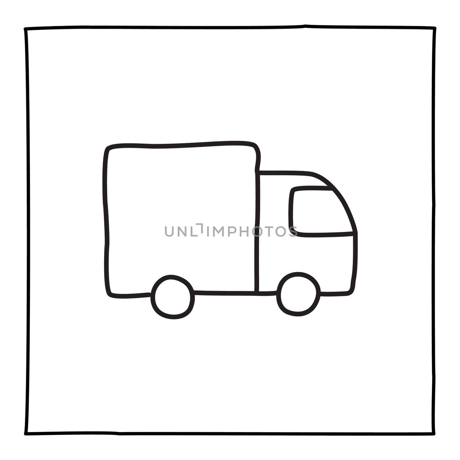 Doodle truck icon, hand drawn with thin line, isolated on white background. Vector illustration.