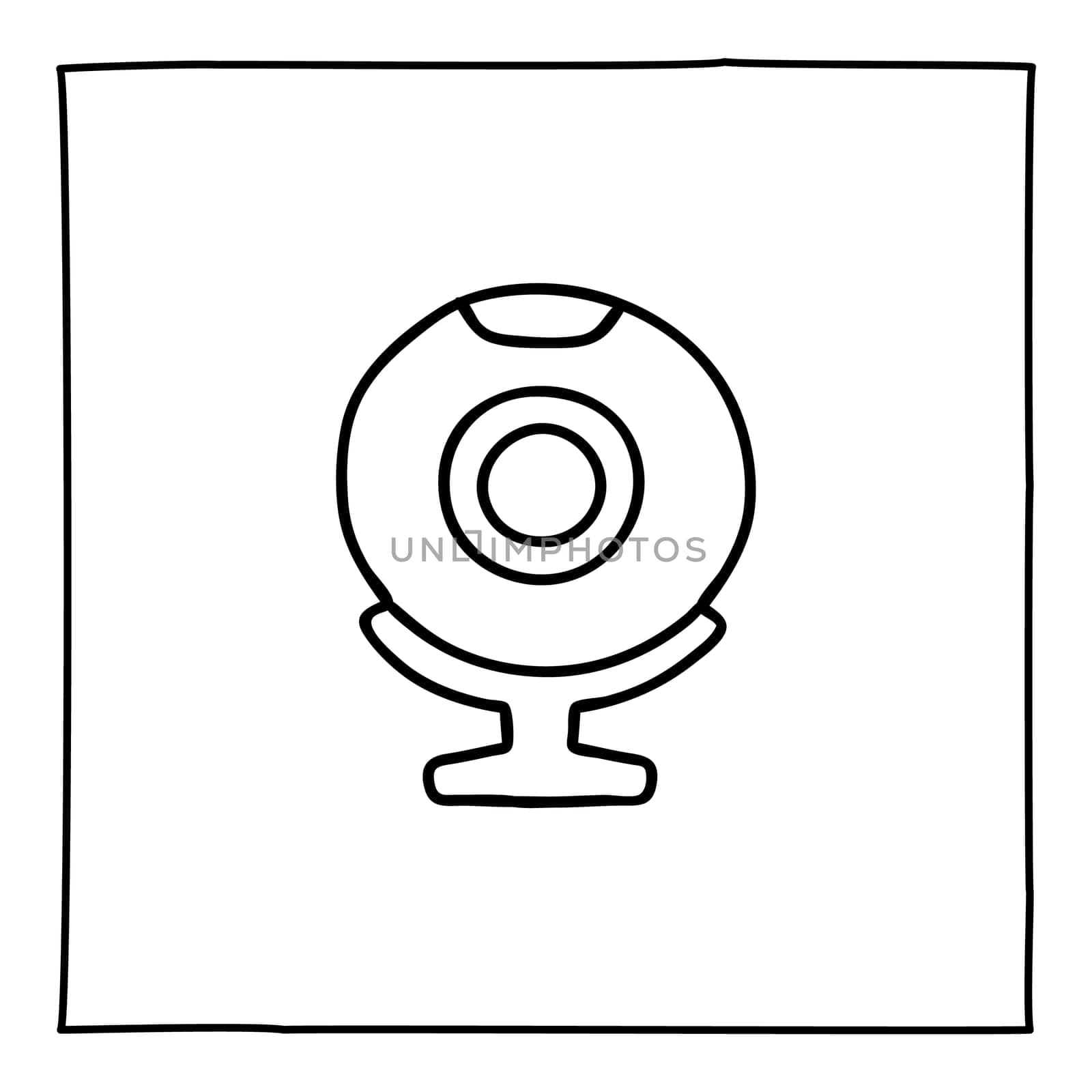 Doodle web cam computer icon or logo, hand drawn with thin black line. Isolated on white background. Vector illustration
