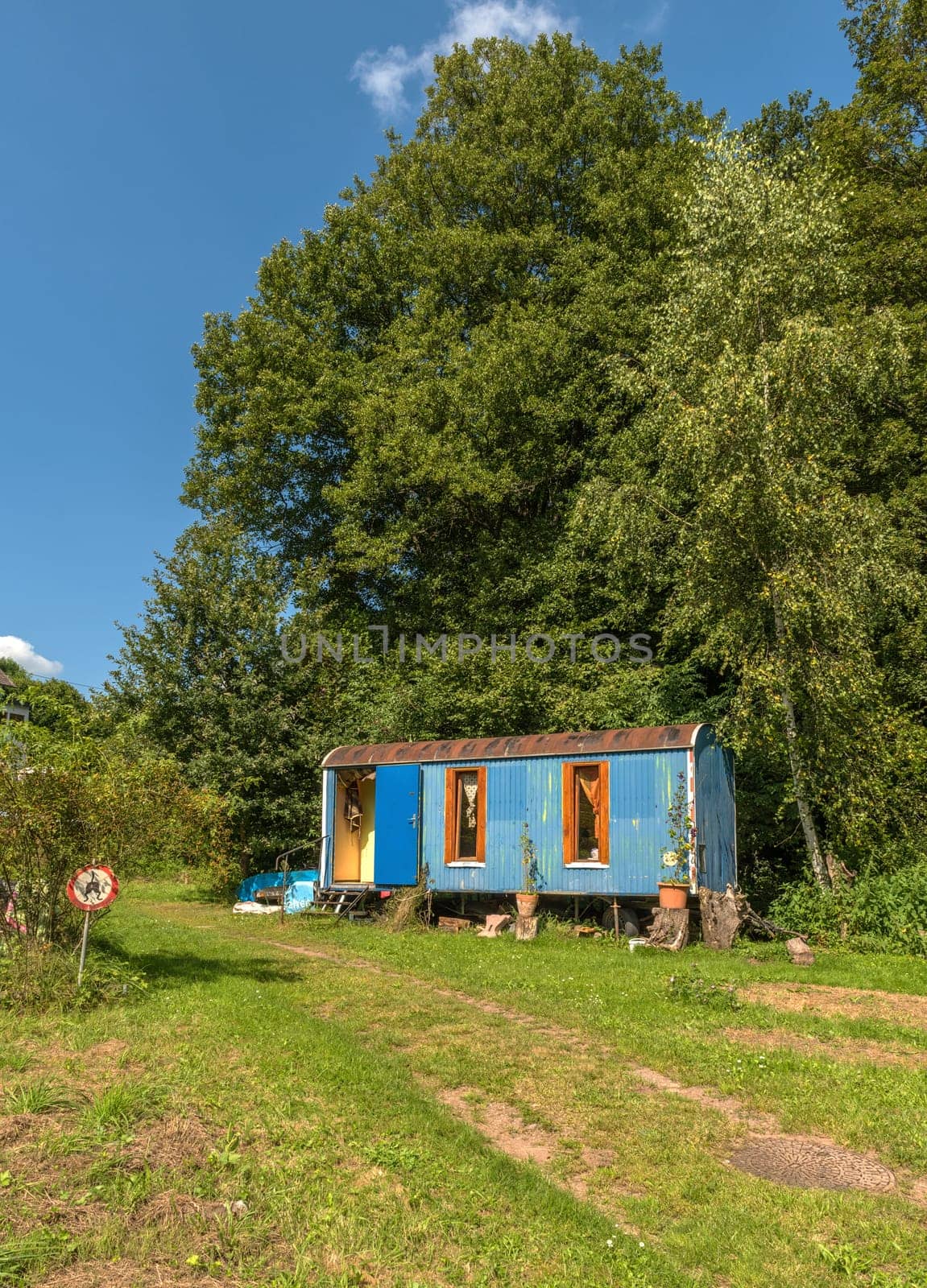 Old, construction trailer, converted, camping, caravan, vehicle