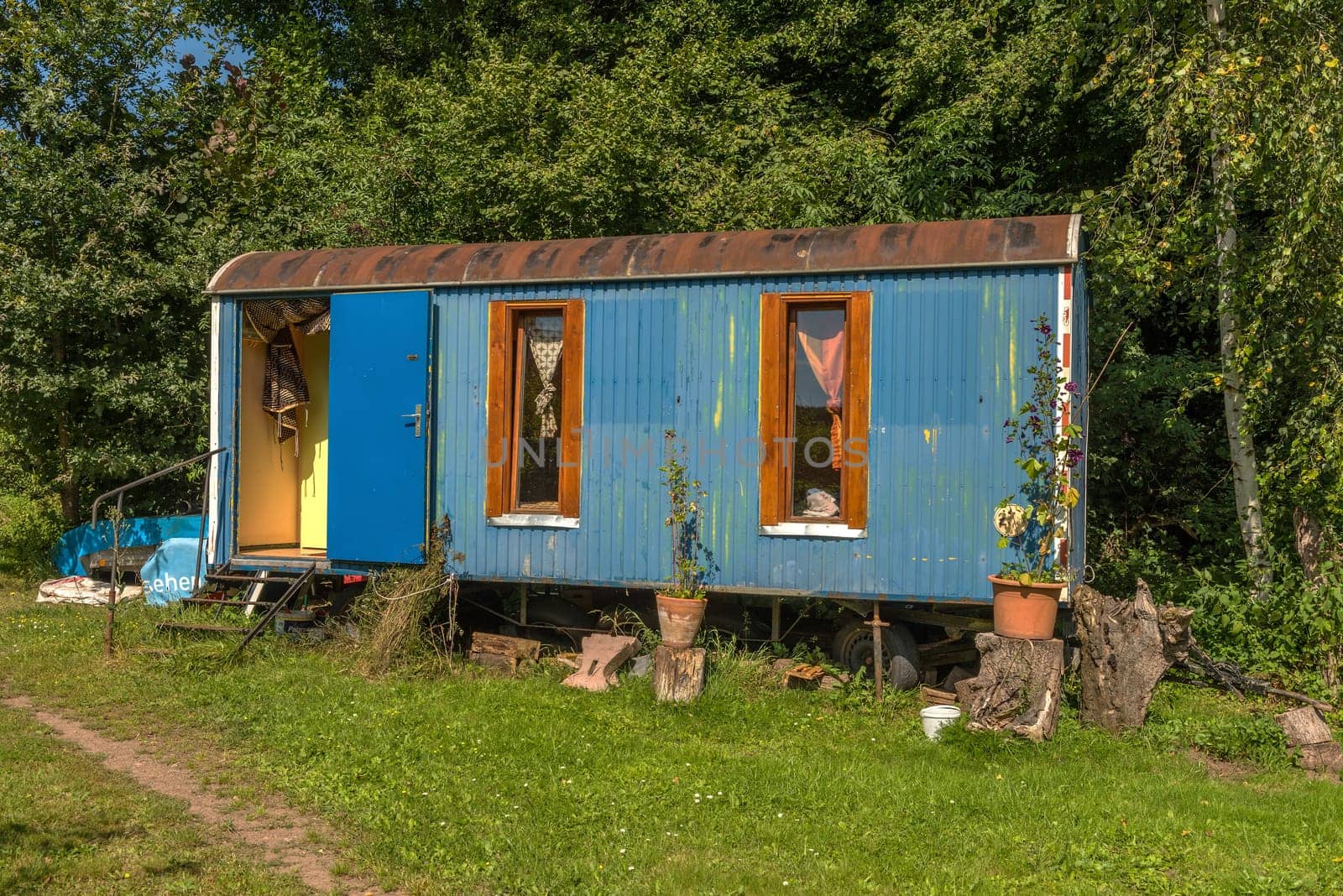 Old, construction trailer, converted, camping, caravan, vehicle