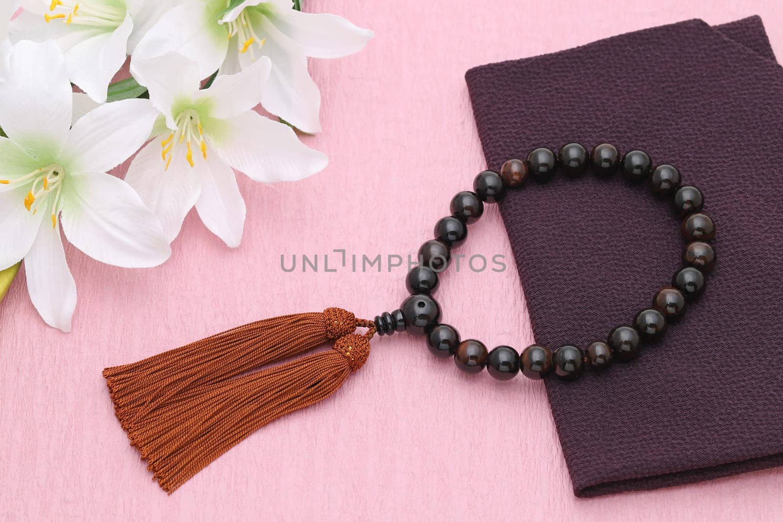 Buddhist rosary called Juzu. Buddhist tool used for praying at funeral