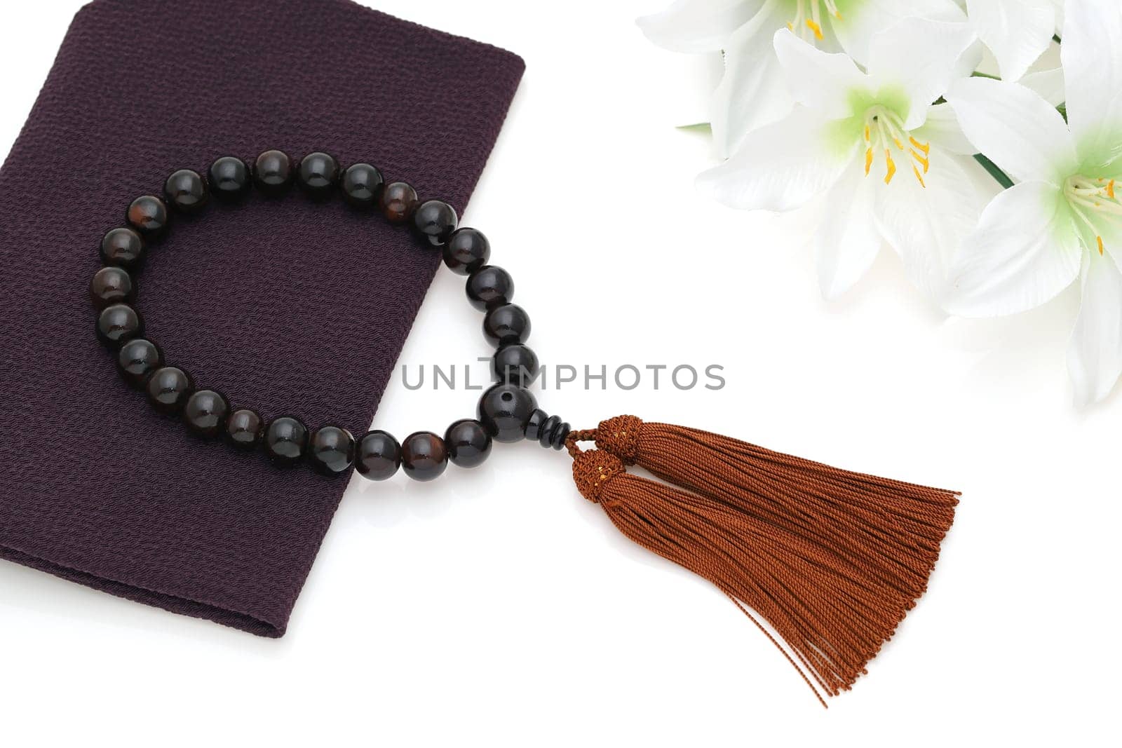 Buddhist rosary called Juzu. Buddhist tool used for praying at funeral